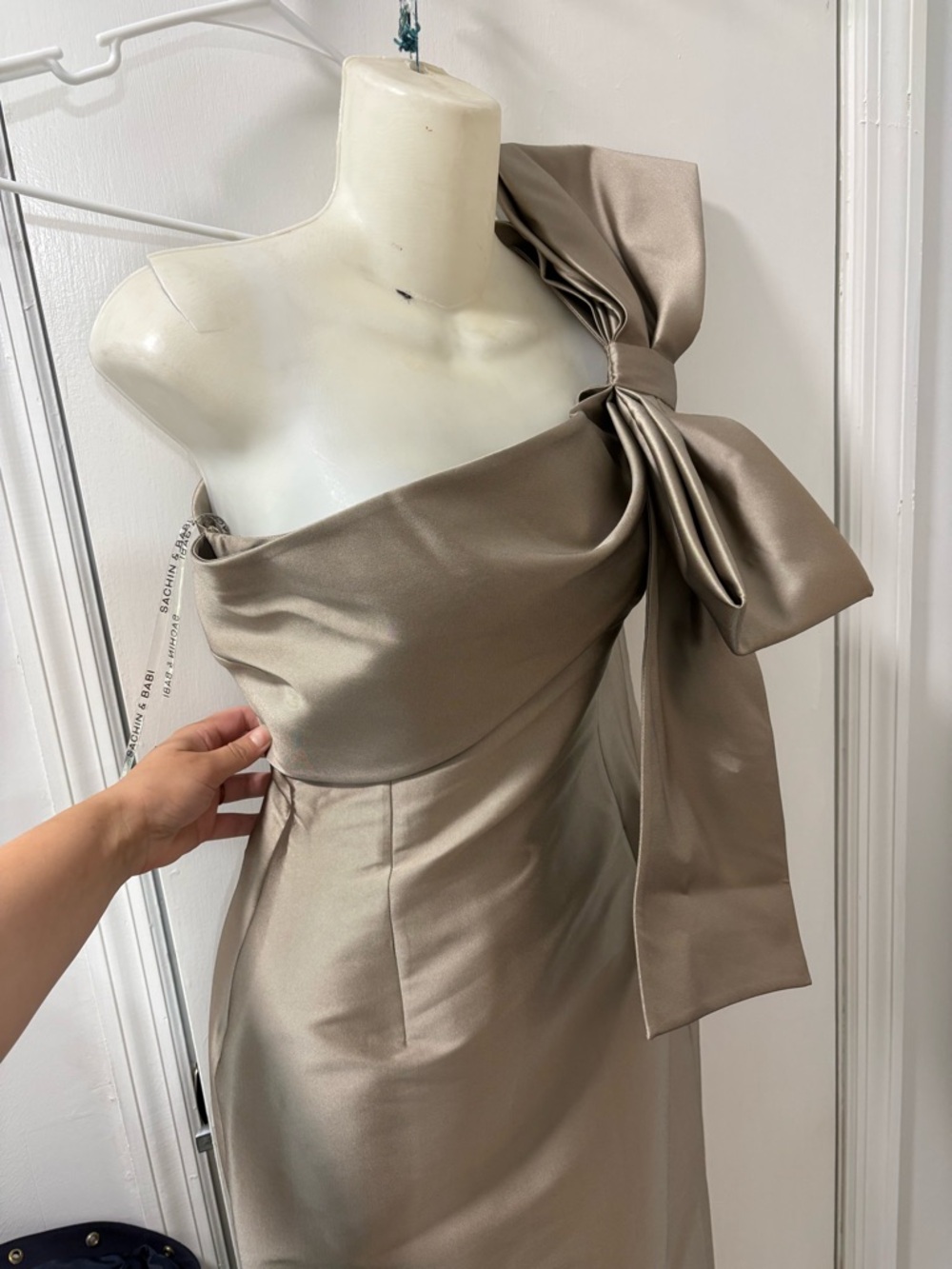 Sachin + Babi One-Shoulder Maxi Dress in Taupe with Bow Detail - Picture 2 of 15